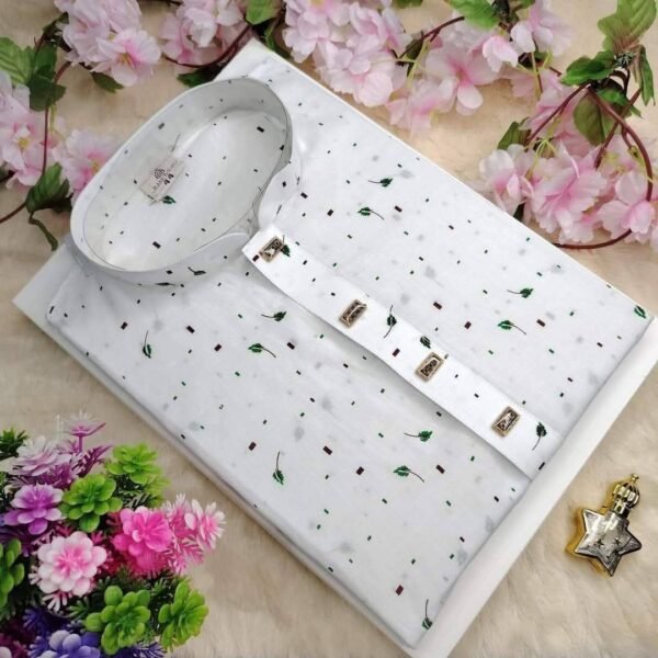 black-leaf-print-white-suti-panjabi কালো পাতা প্রিন্ট (সাদা সুতি)